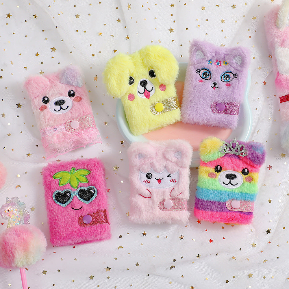 Wholesale Portable Mini Cartoon Plush Snap Button Notebook for Children